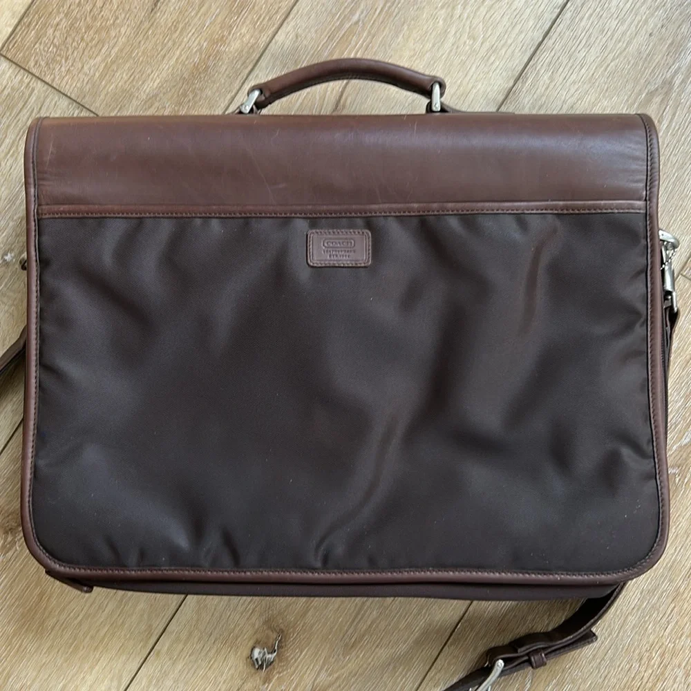 COACH Vintage Brown Classic Leather & Nylon Briefcase Messenger Bag #5113